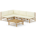 NNEVL 5 Piece Garden Lounge Set with Cream White Cushions Bamboo-0