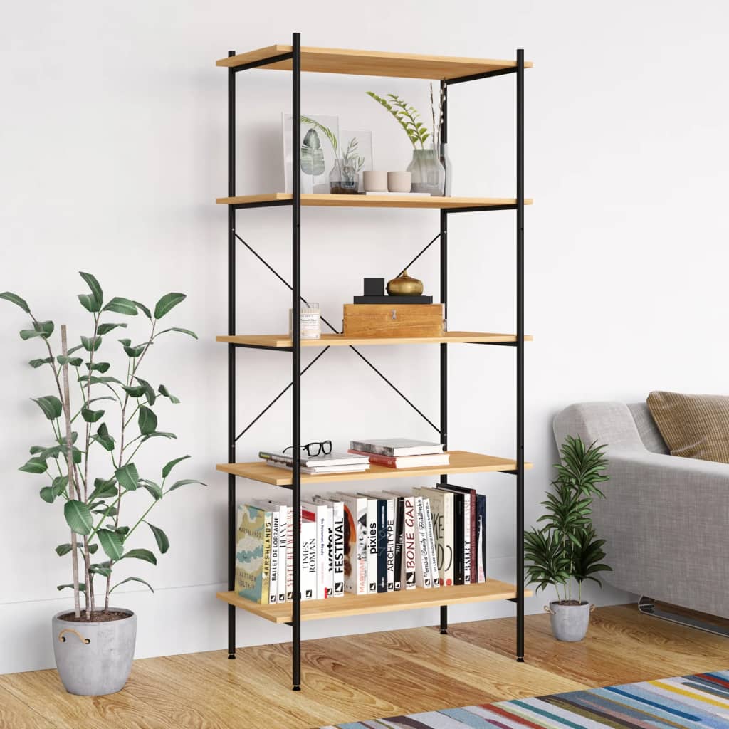 NNEVL 5-Tier Shelving Unit Black and Oak 80x40x163 cm-0