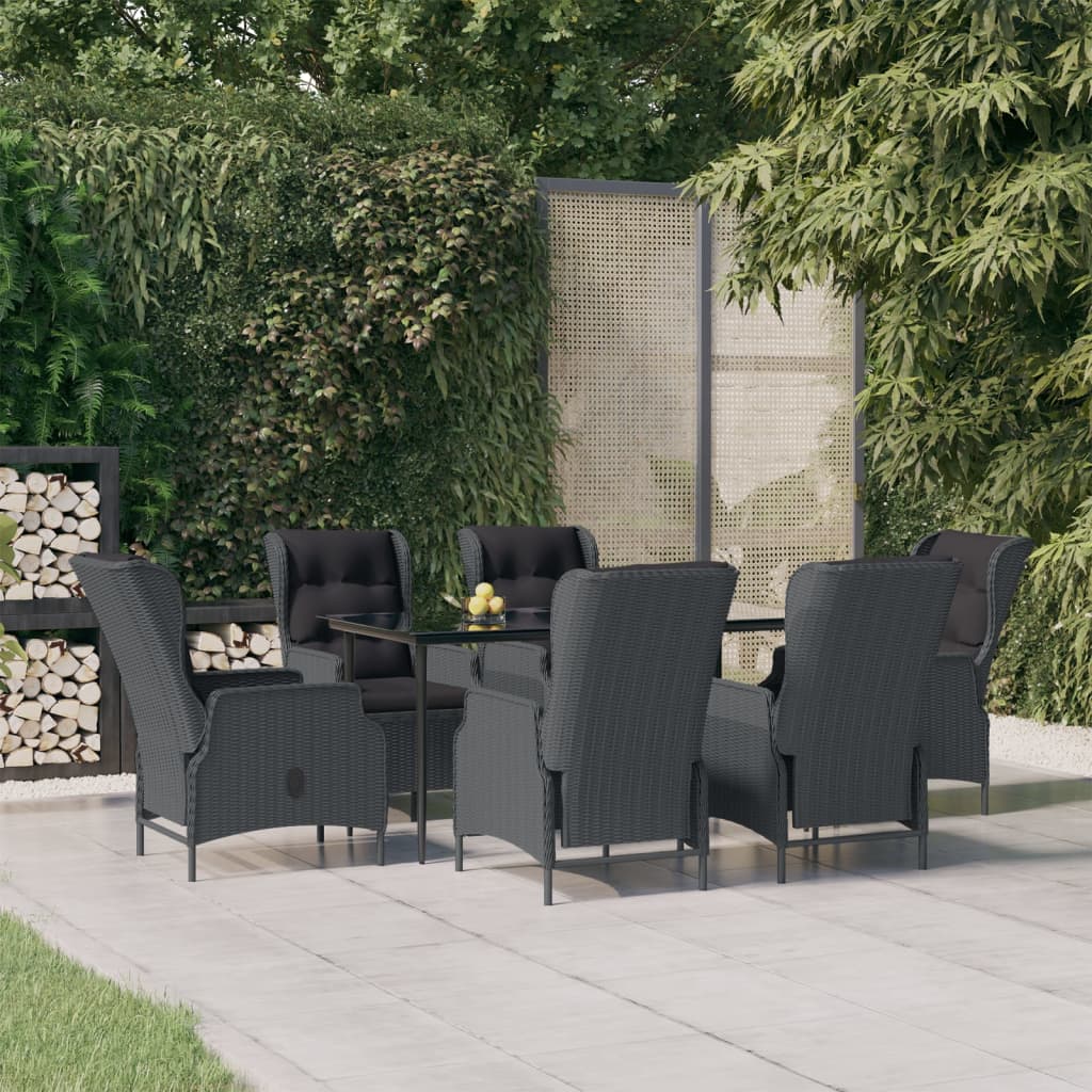 NNEVL 7 Piece Garden Dining Set Dark Grey Poly Rattan-0