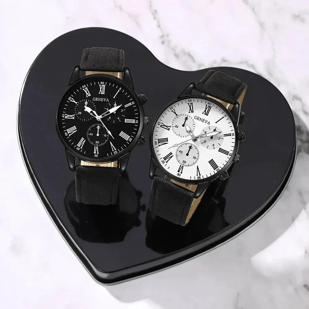 NNEOBA Couple Leather Quartz Watches Set-2