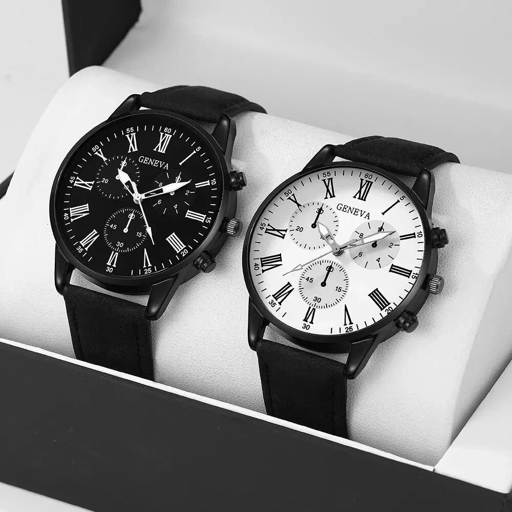 NNEOBA Couple Leather Quartz Watches Set-1